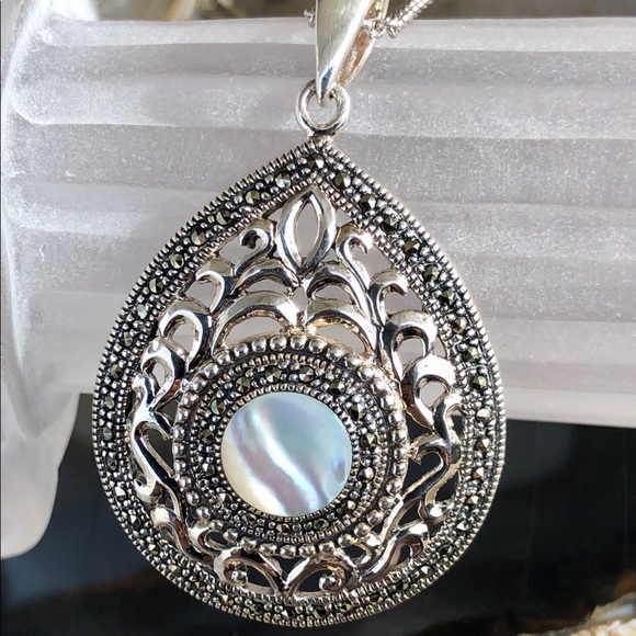 Addison Lane MOP and Marcasite Teardrop Pendant - Picture 4 of 7